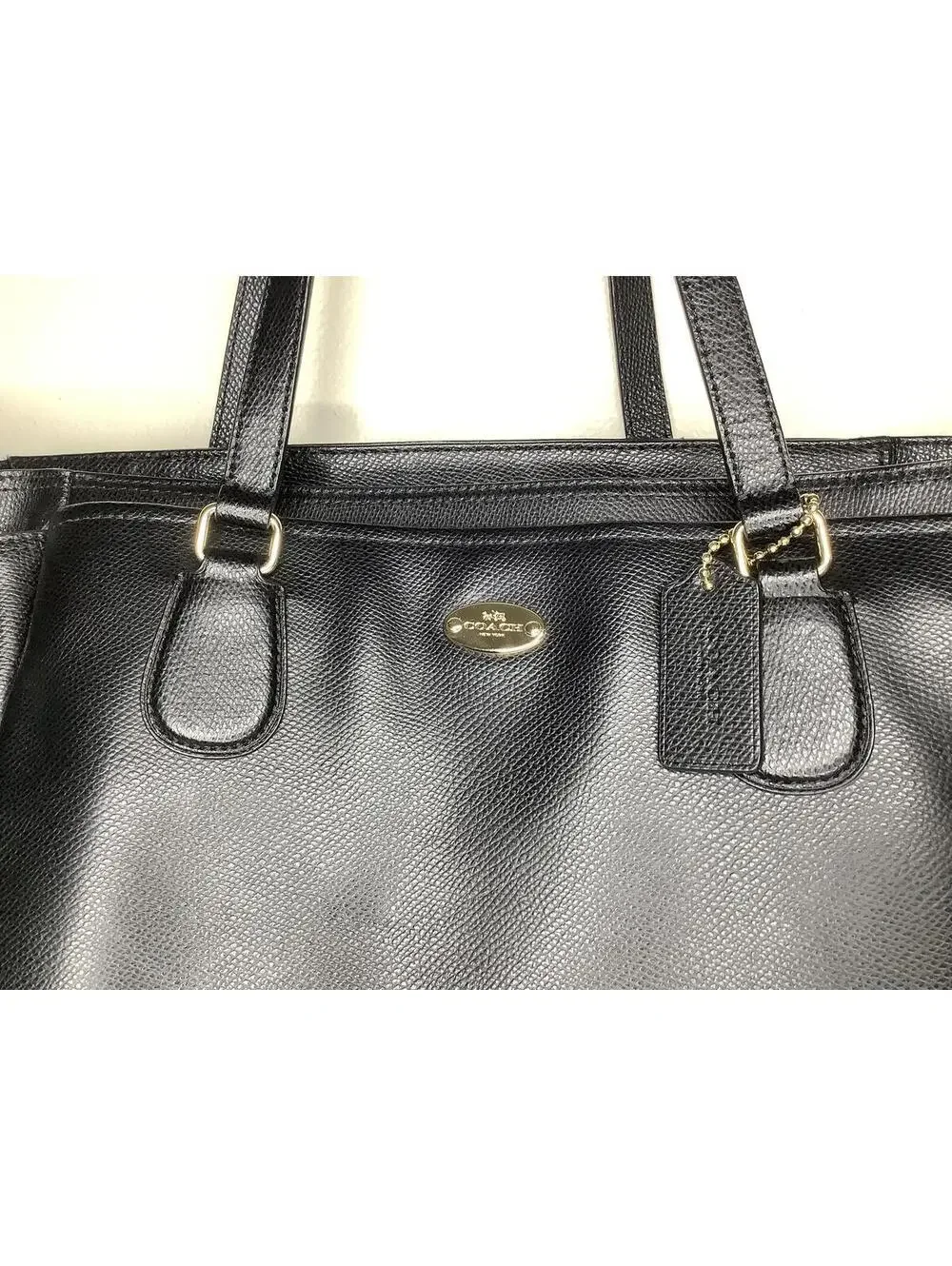< Coach Black Leather Large Diaper Tote Bag > - Picture 3 of 13